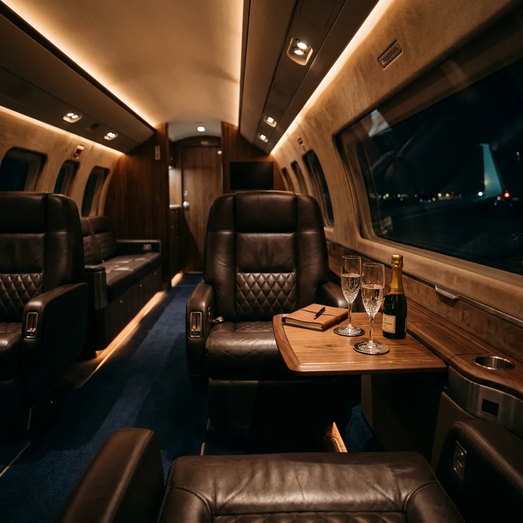 Empty cabin with ambient lighting
