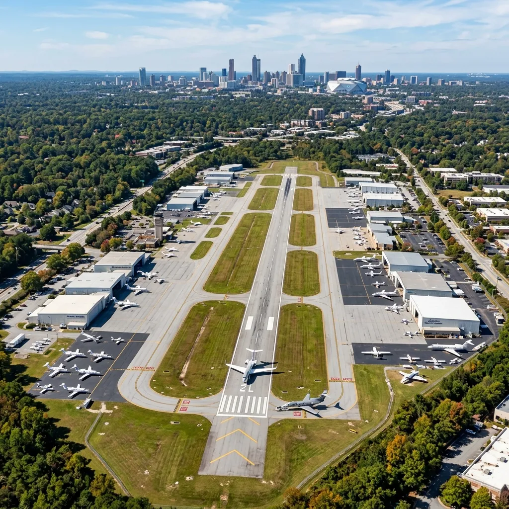 DeKalb-Peachtree Airport PDK with Atlanta skyline in the distance