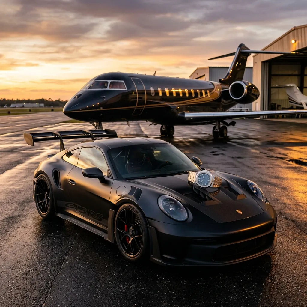 Luxury car and private jet